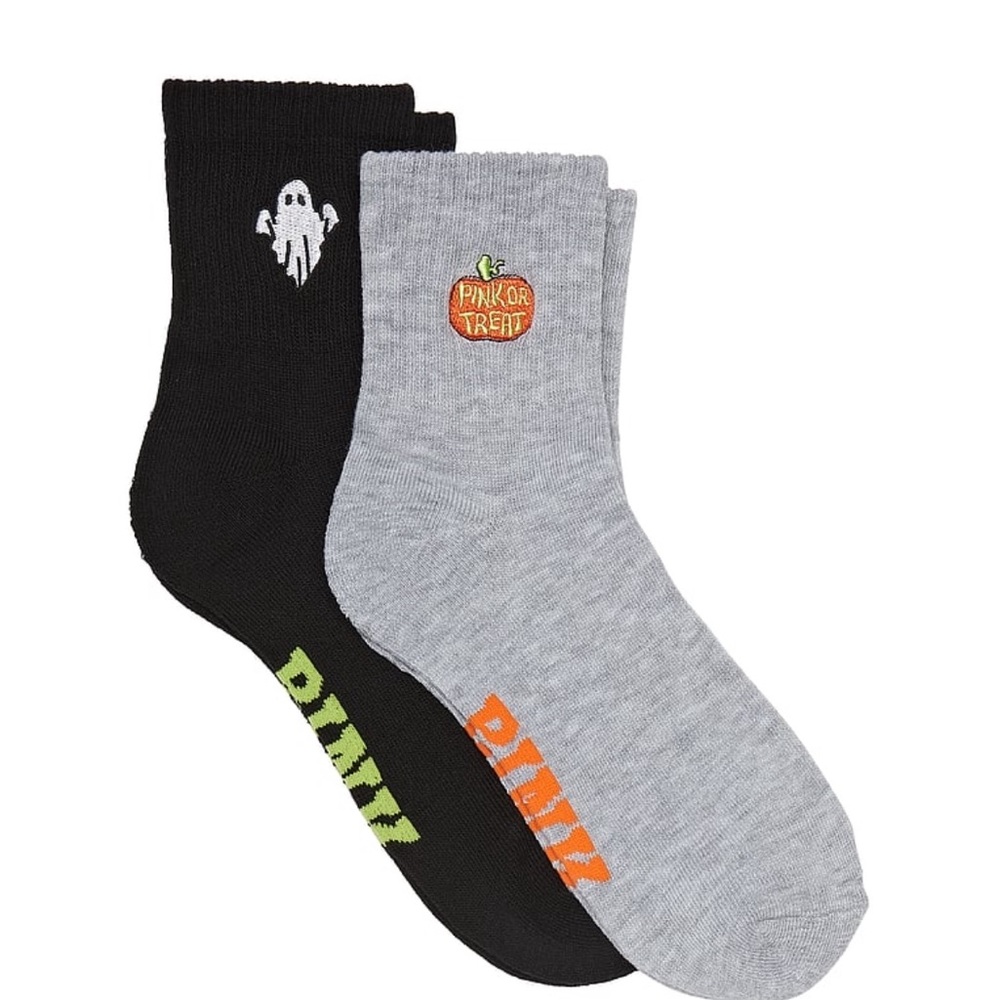 VS PINK Halloween Ghost and Pumpkin 2-Pack Quarter Socks